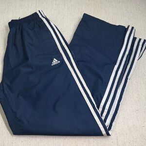 Adidas 3 Stripes Navy Blue and White Track Pants Zipper Hem Boys Size L 14-16